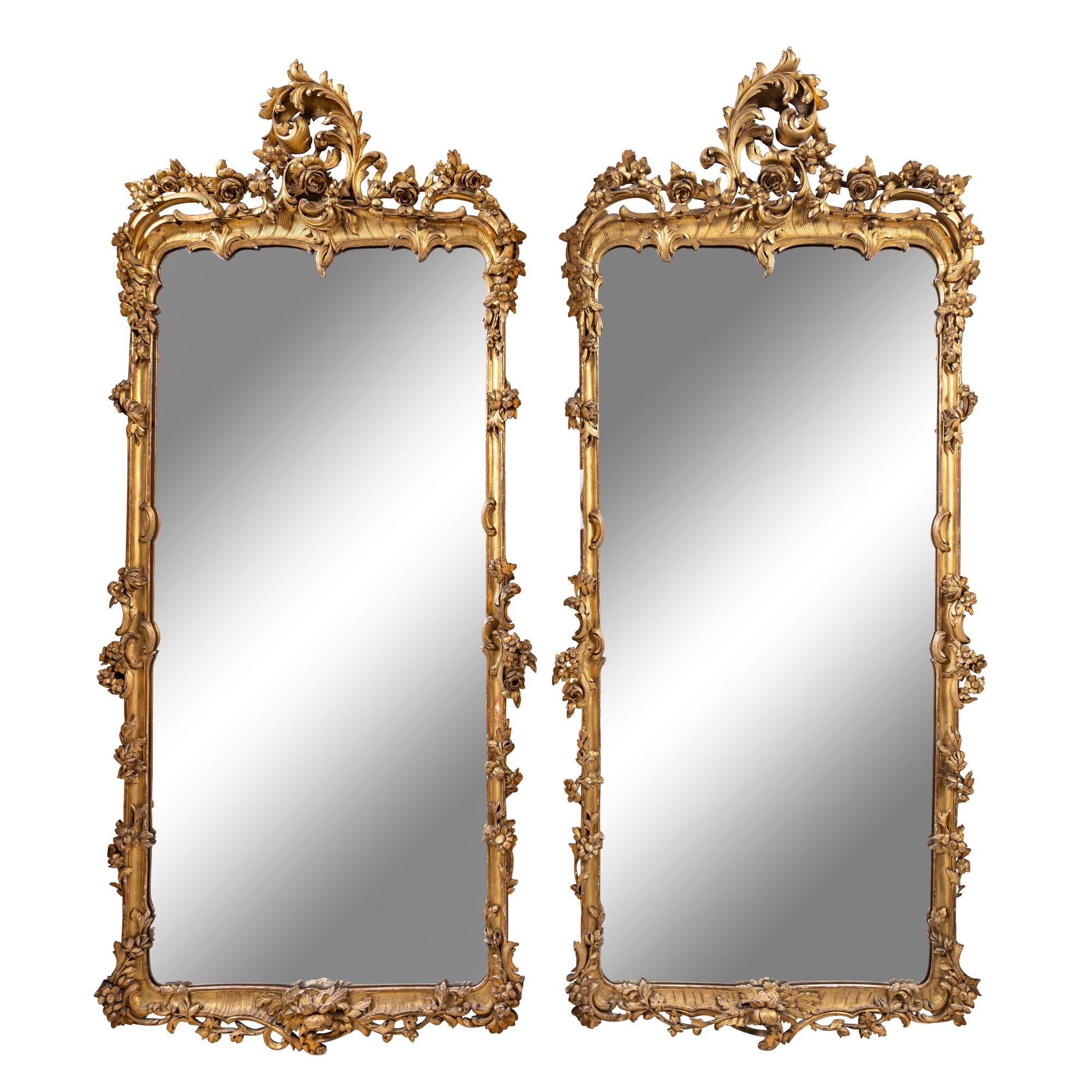 A Pair of Louis XV Style Giltwood Pier Mirrors