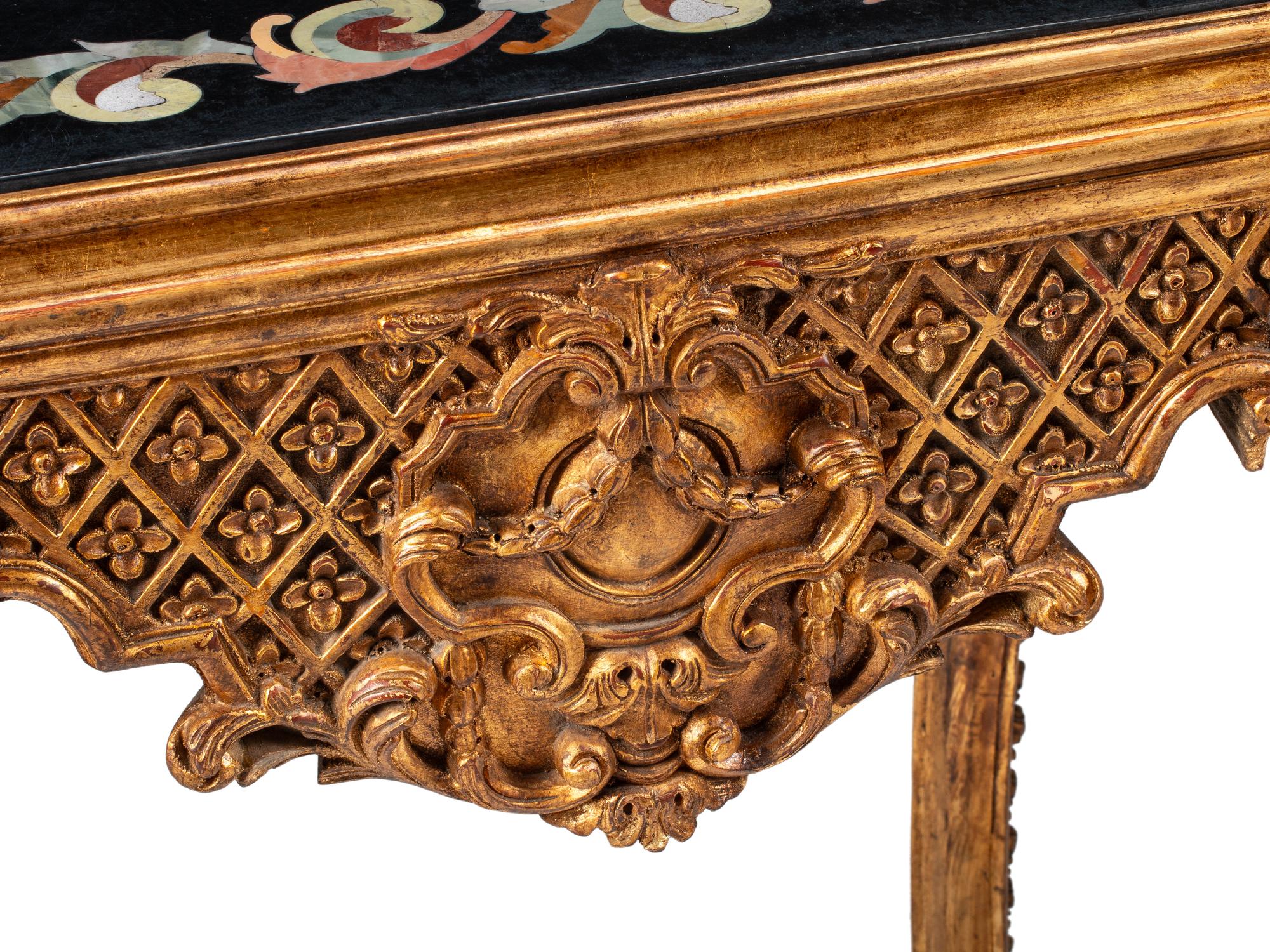 A Pair of Continental Giltwood and Pietra Dura Side Tables