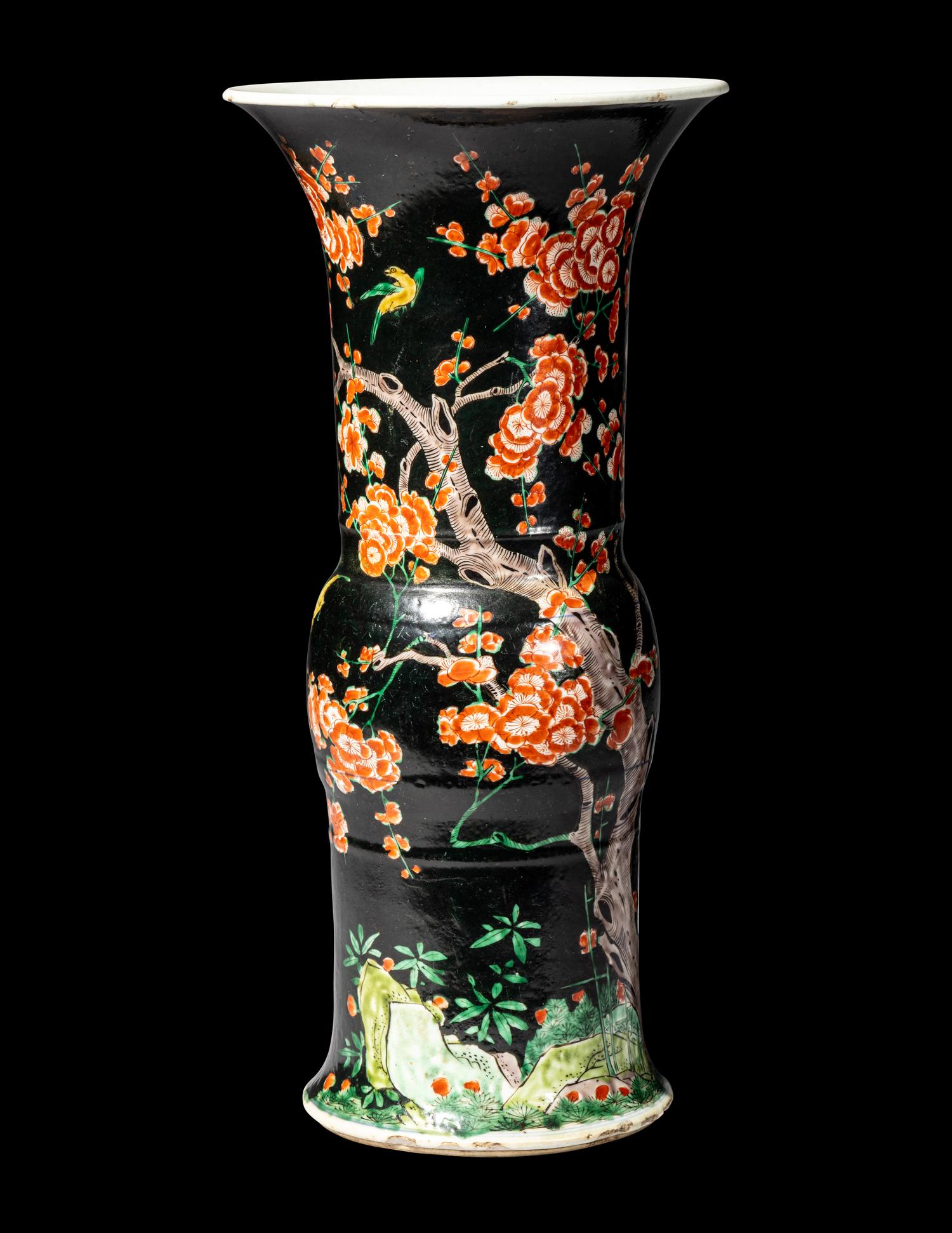 A Chinese Famille-Noire Porcelain Yenyen Vase