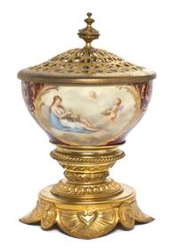 A Royal Vienna Style Porcelain and Gilt Metal Mounted Potpourri, Height 11 1/2 inches.