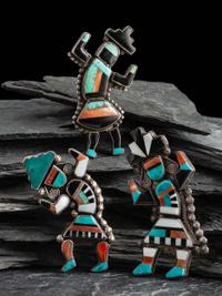 Zuni Silver and Mosaic Inlay Rainbow Man Pins/Brooches