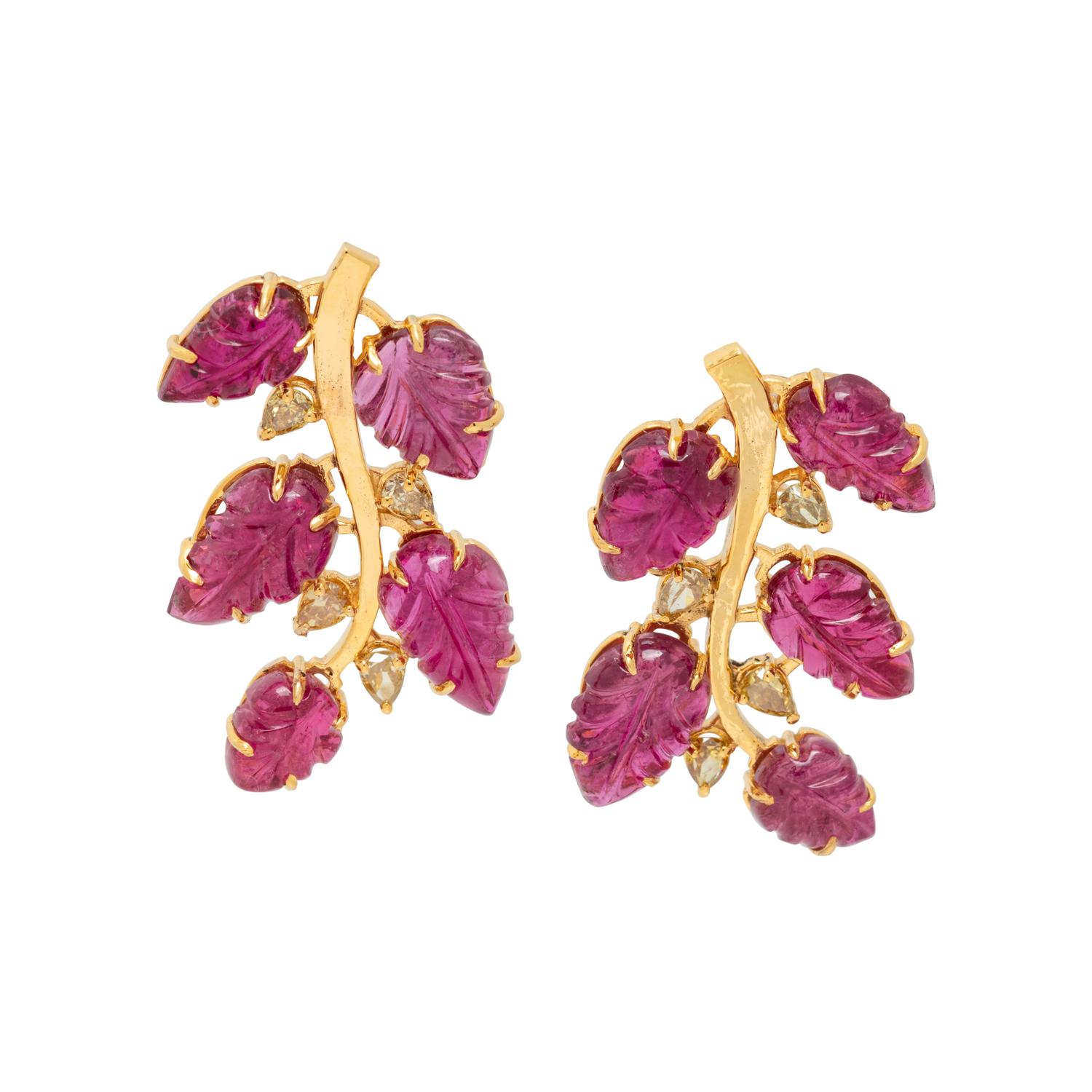 PINK TOURMALINE AND COLORED DIAMOND EARRINGS