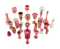 Twenty-Four Bohemian and Italian Enameled Ruby Glass Articles