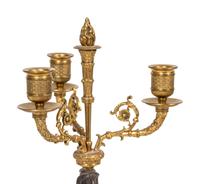 A Pair of Empire Style Gilt and Patinated Bronze and Marble Candelabra