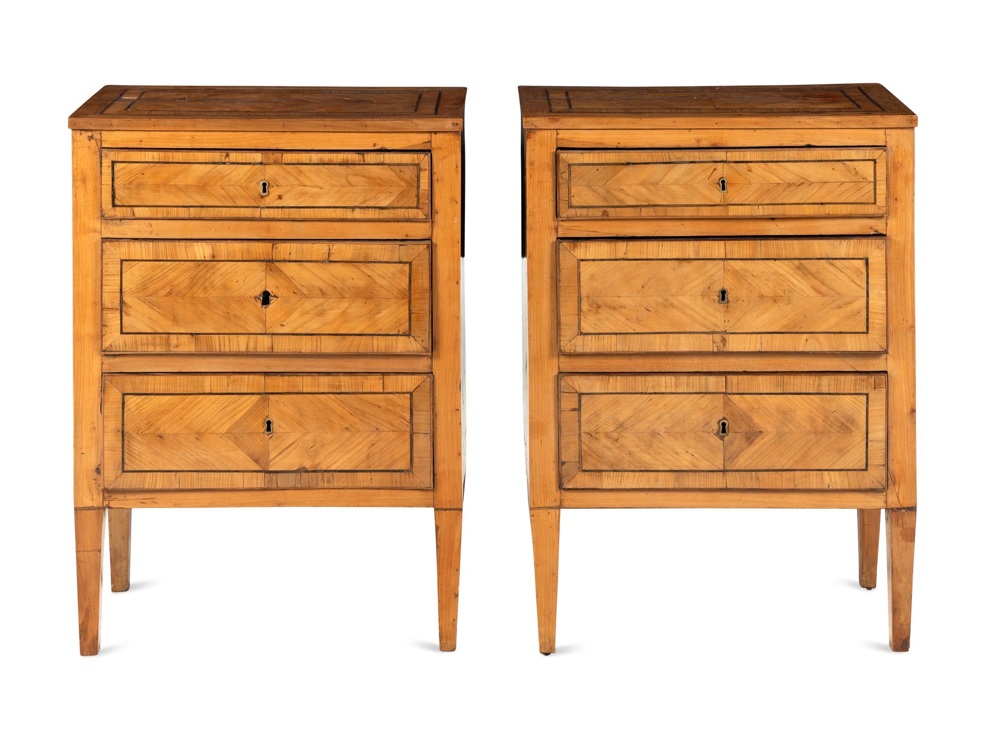 A Pair of Biedermeier Bookmatch-Veneered Side Cabinets