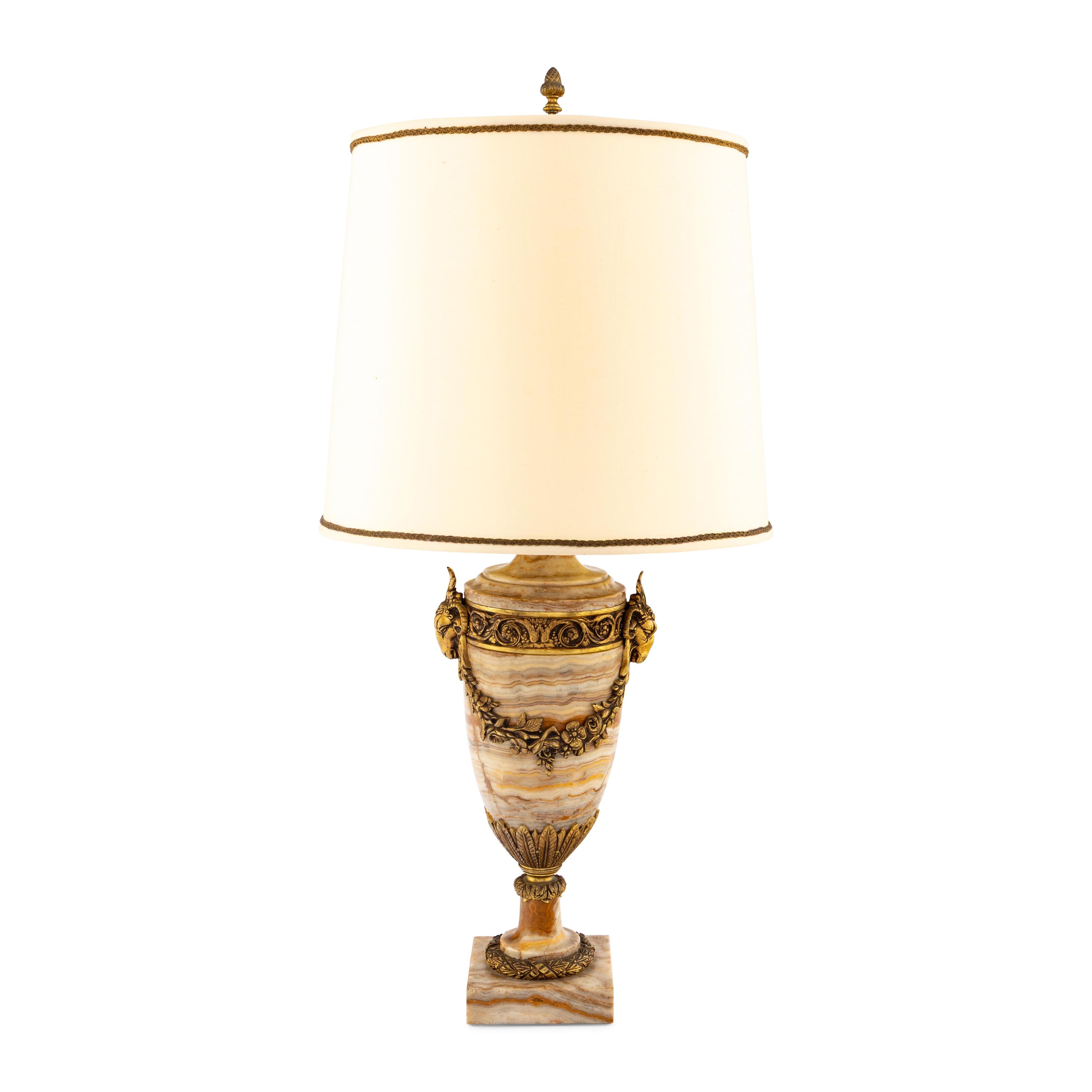 A Neoclassical Style Gilt Bronze Mounted Onyx Urn-Form Lamp