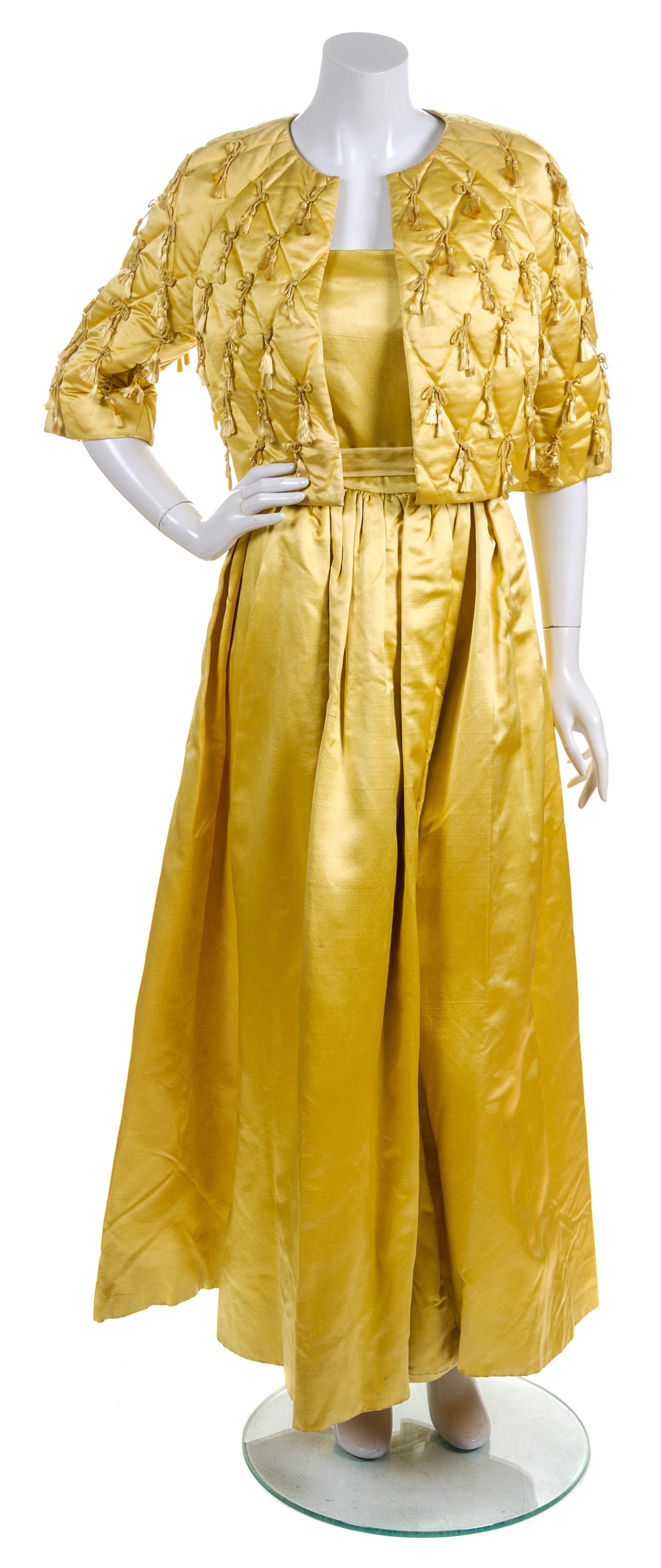 A Jane Derby Yellow Satin Gown Ensemble,