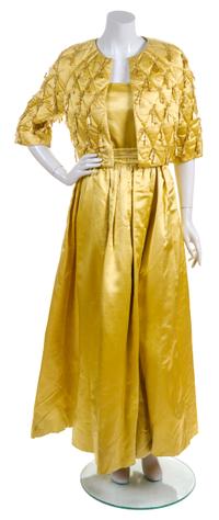 A Jane Derby Yellow Satin Gown Ensemble,