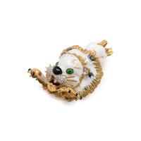 YELLOW GOLD, ENAMEL AND DIAMOND LION BROOCH
