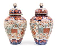 A Pair of Imari Palette Porcelain Jars Height 20 inches. — LATE 19TH CENTURY