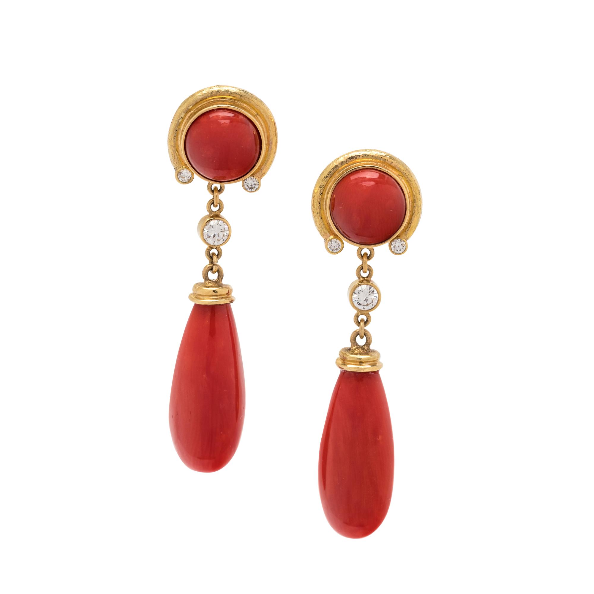 RICHARD KIMBALL, CORAL AND DIAMOND EARRINGS