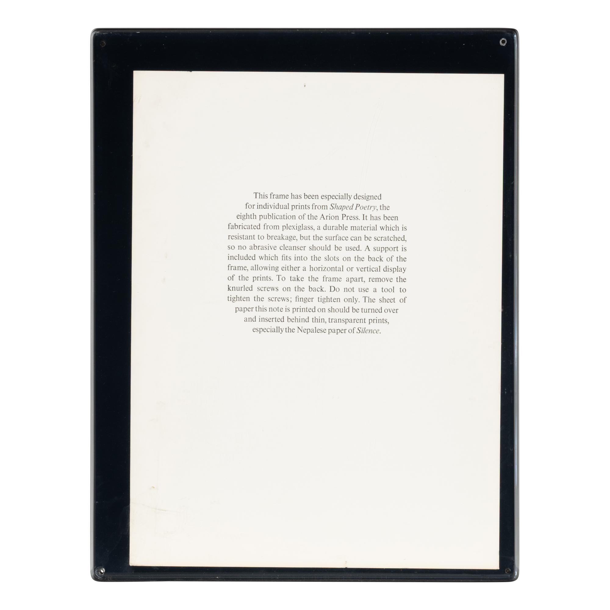 [Fine Press - Arion Press]. Todd, Glenn, editor. Shaped Poetry: A Suite of 30 Typographic Prints Chronicling this Literary Form from 300BC to the Present . San Francisco: The Arion Press, 1981.