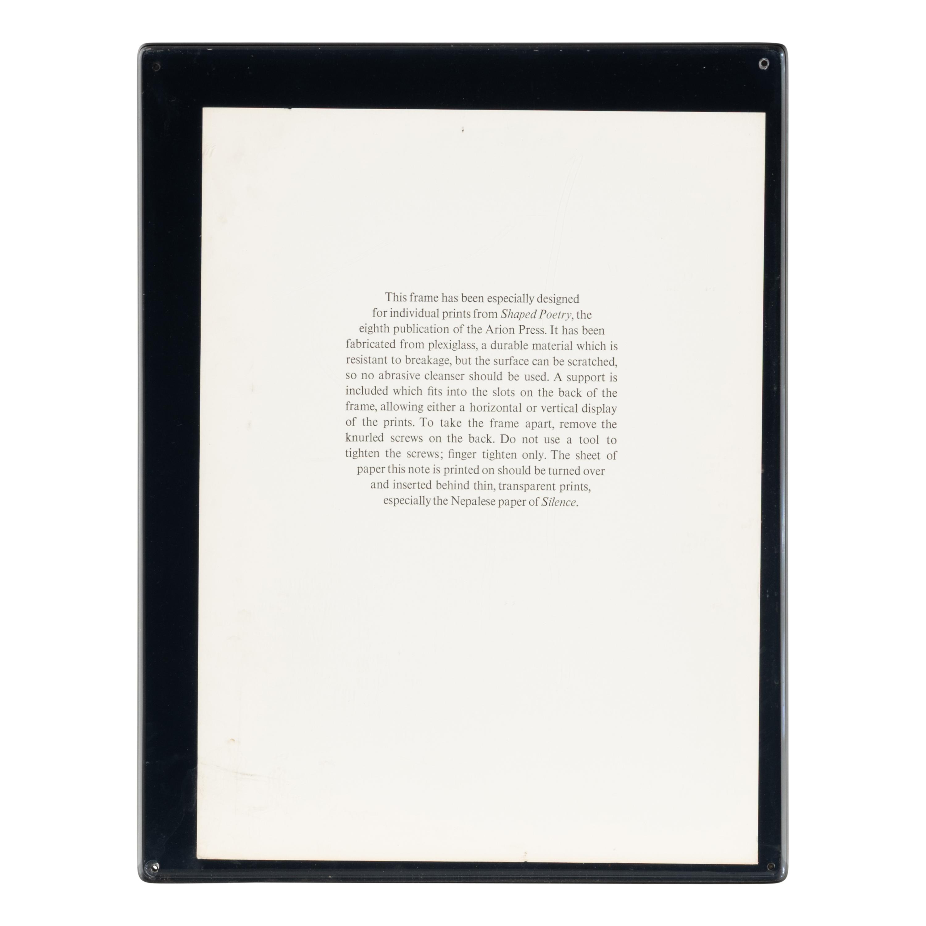 [Fine Press - Arion Press]. Todd, Glenn, editor. Shaped Poetry: A Suite of 30 Typographic Prints Chronicling this Literary Form from 300BC to the Present . San Francisco: The Arion Press, 1981.