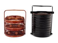 Two Chinese Lacquered Wood and Bamboo Food Baskets