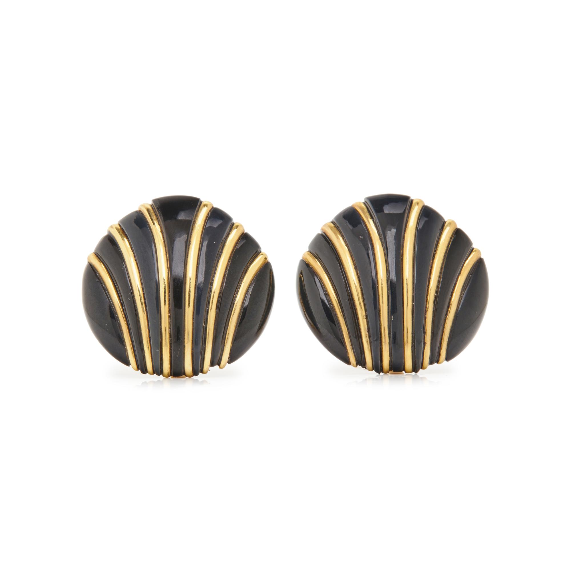 YELLOW GOLD AND ONYX EAR CLIPS