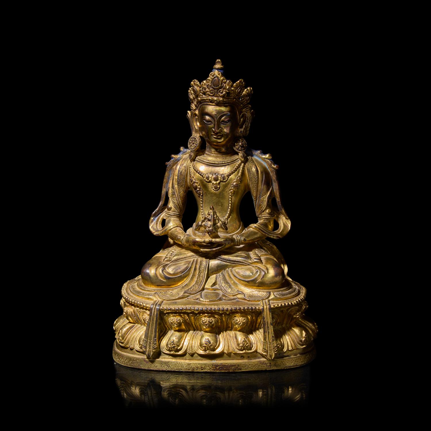 A Tibeto-Chinese Gilt Bronze Figure of Amitayus 藏漢 鎏金銅阿彌陀佛坐像