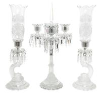 A Three-Piece Molded and Frosted Glass Garniture Height of tallest 24 inches. — BACCARAT, 20TH CENTURY
