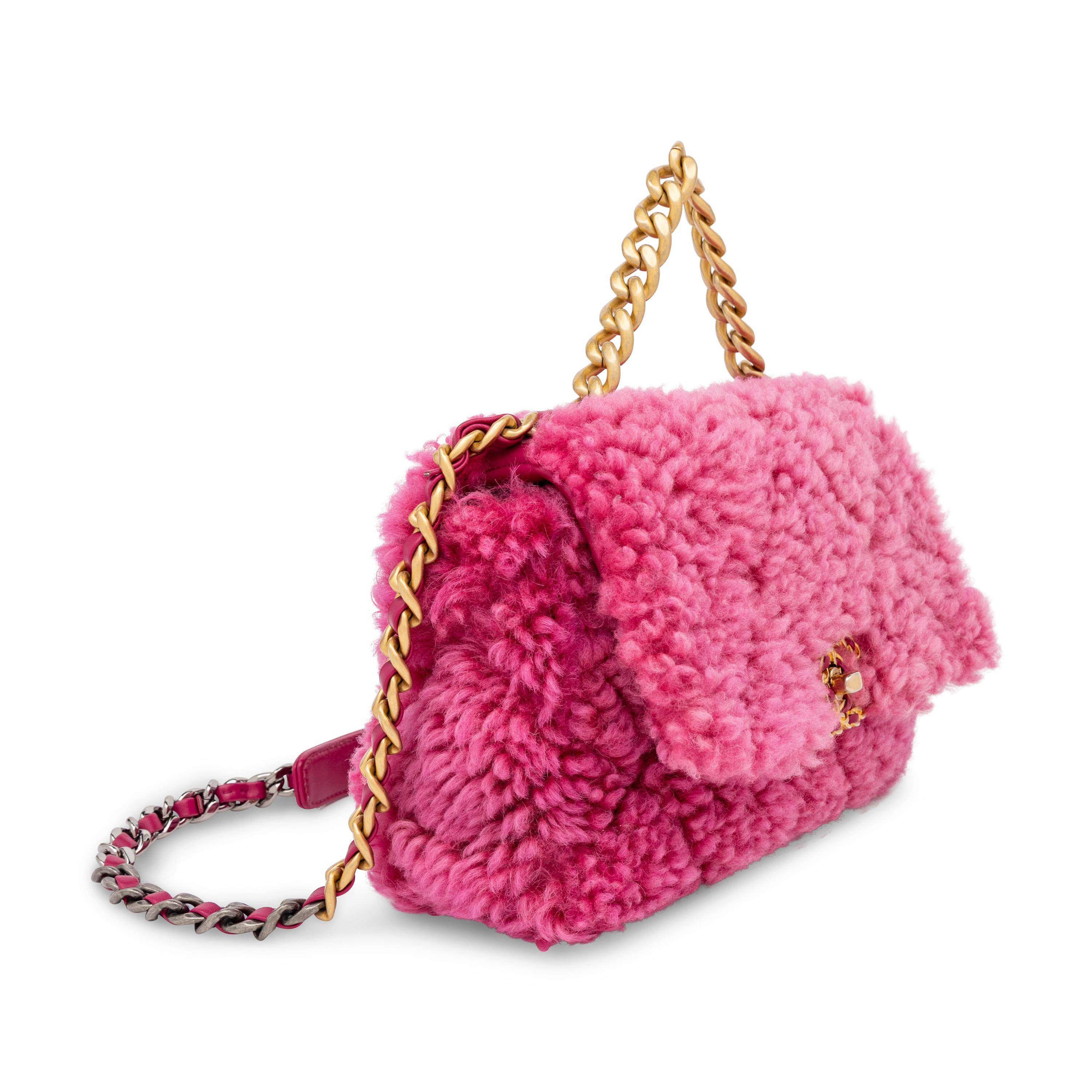 Chanel, 19 Flap Bag in Fuchsia Shearling
