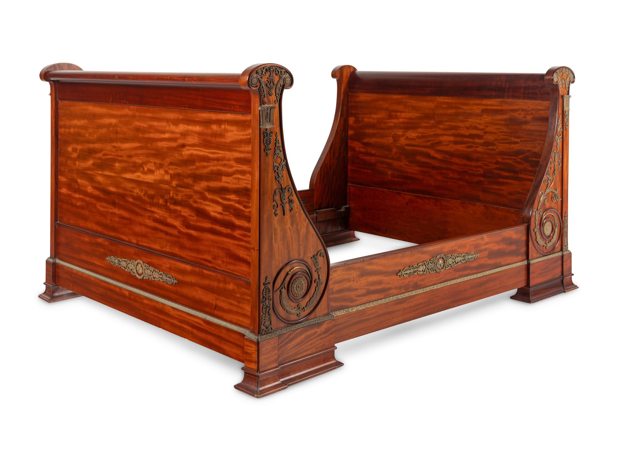 An Empire Revival Gilt Bronze Mounted Mahogany Lit En Bateau