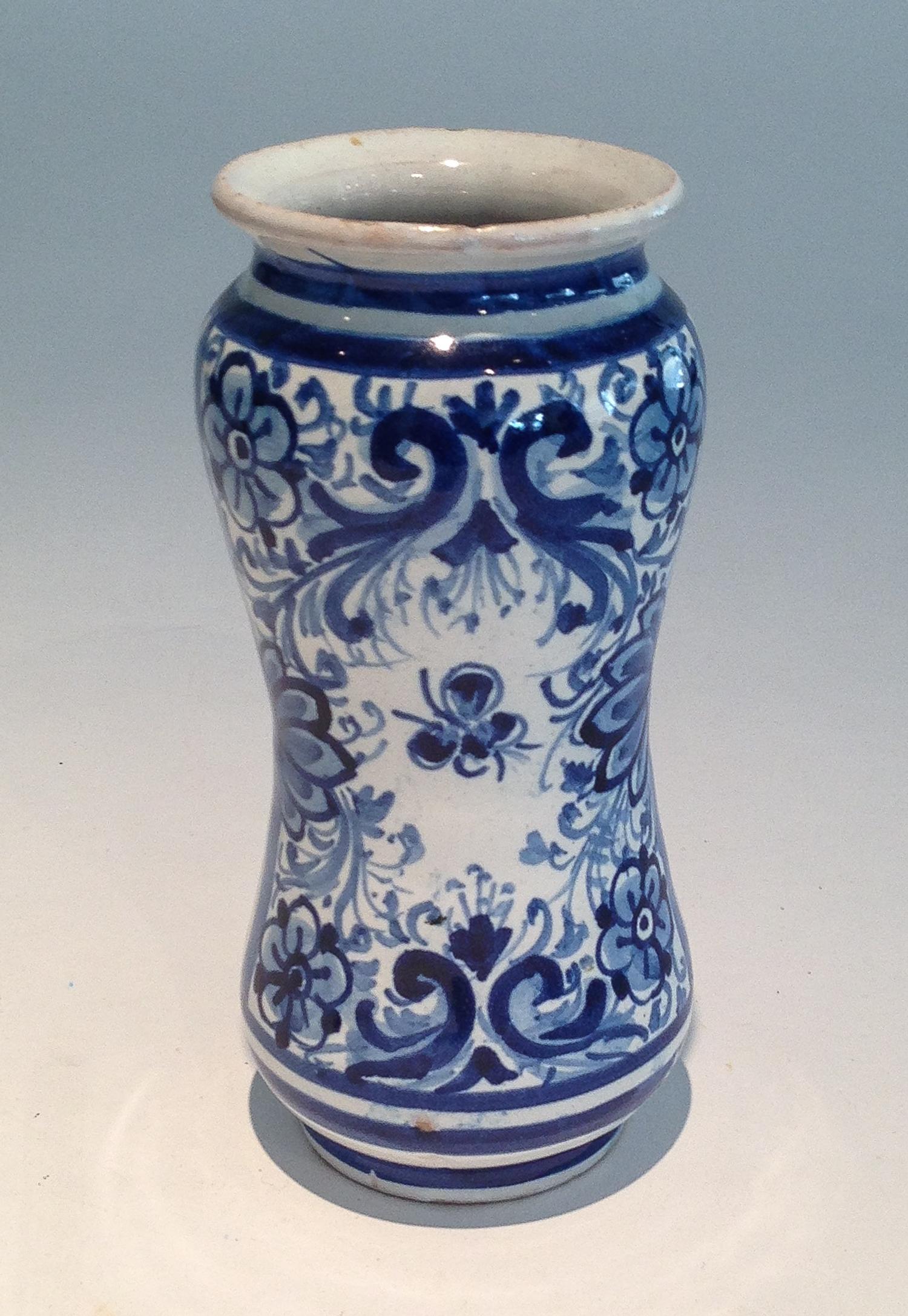 A Continental Blue and White Porcelain Vase Height 8 1/4 inches.