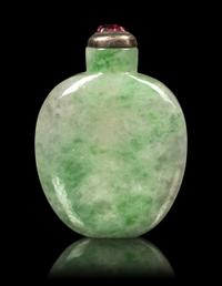 A Chinese Apple Green and Celadon Jadeite Snuff Bottle
