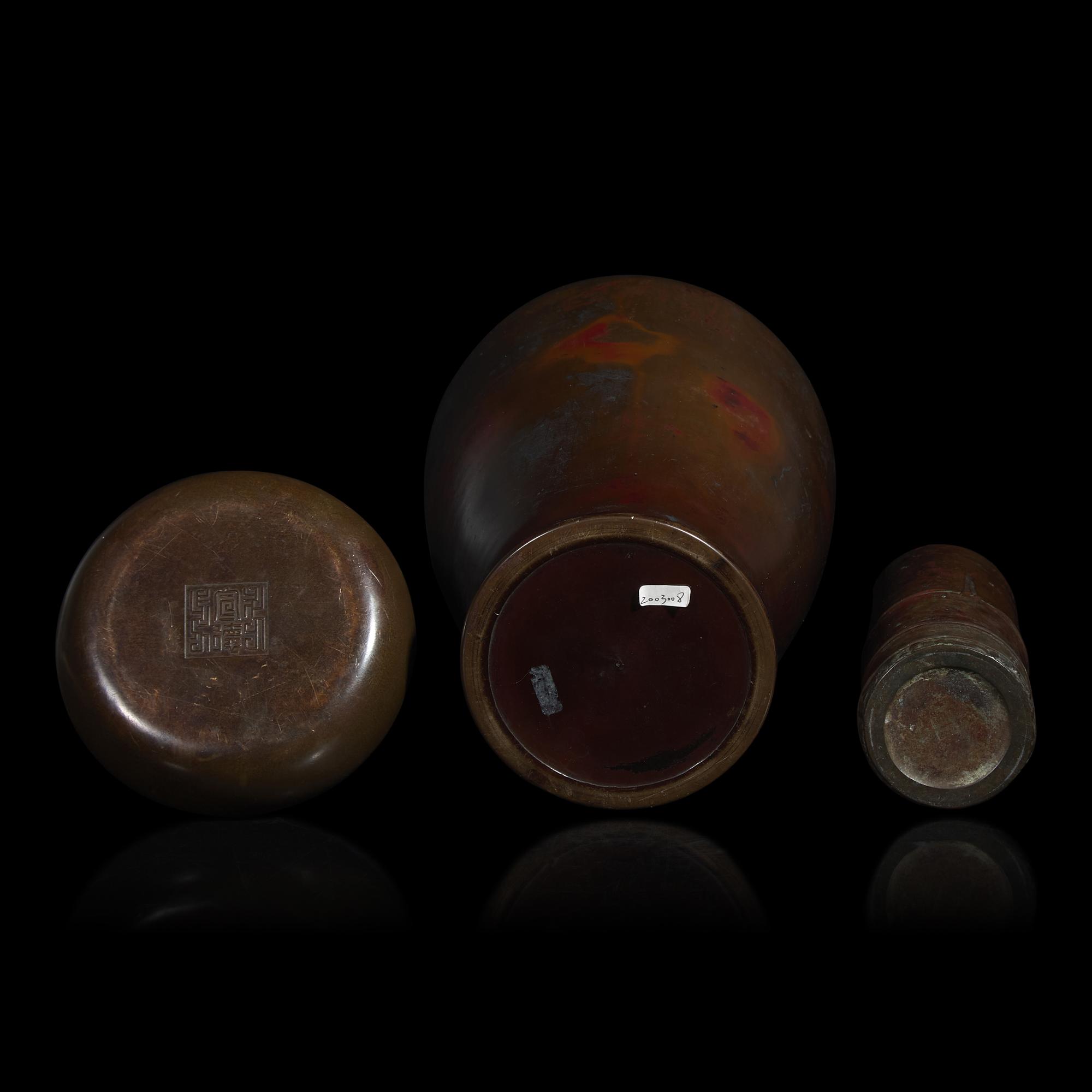 Three Japanese Patinated Bronze Articles