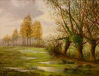 Raymond Quence (French, b. 1932) — Landscape with rain-soaked field