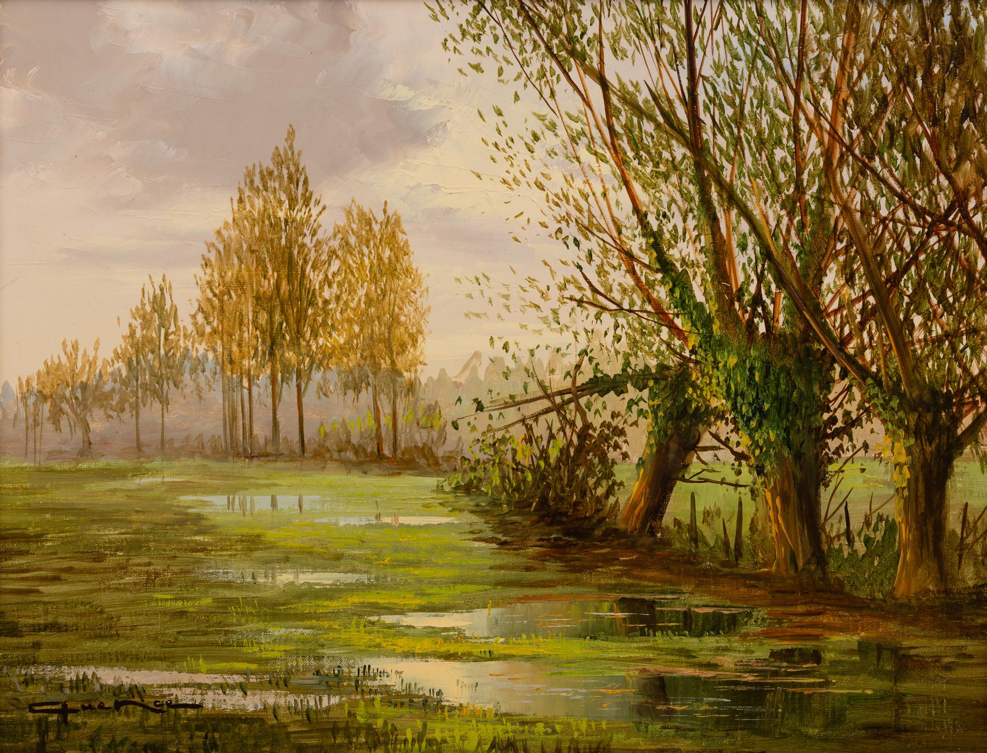 Raymond Quence (French, b. 1932) — Landscape with rain-soaked field