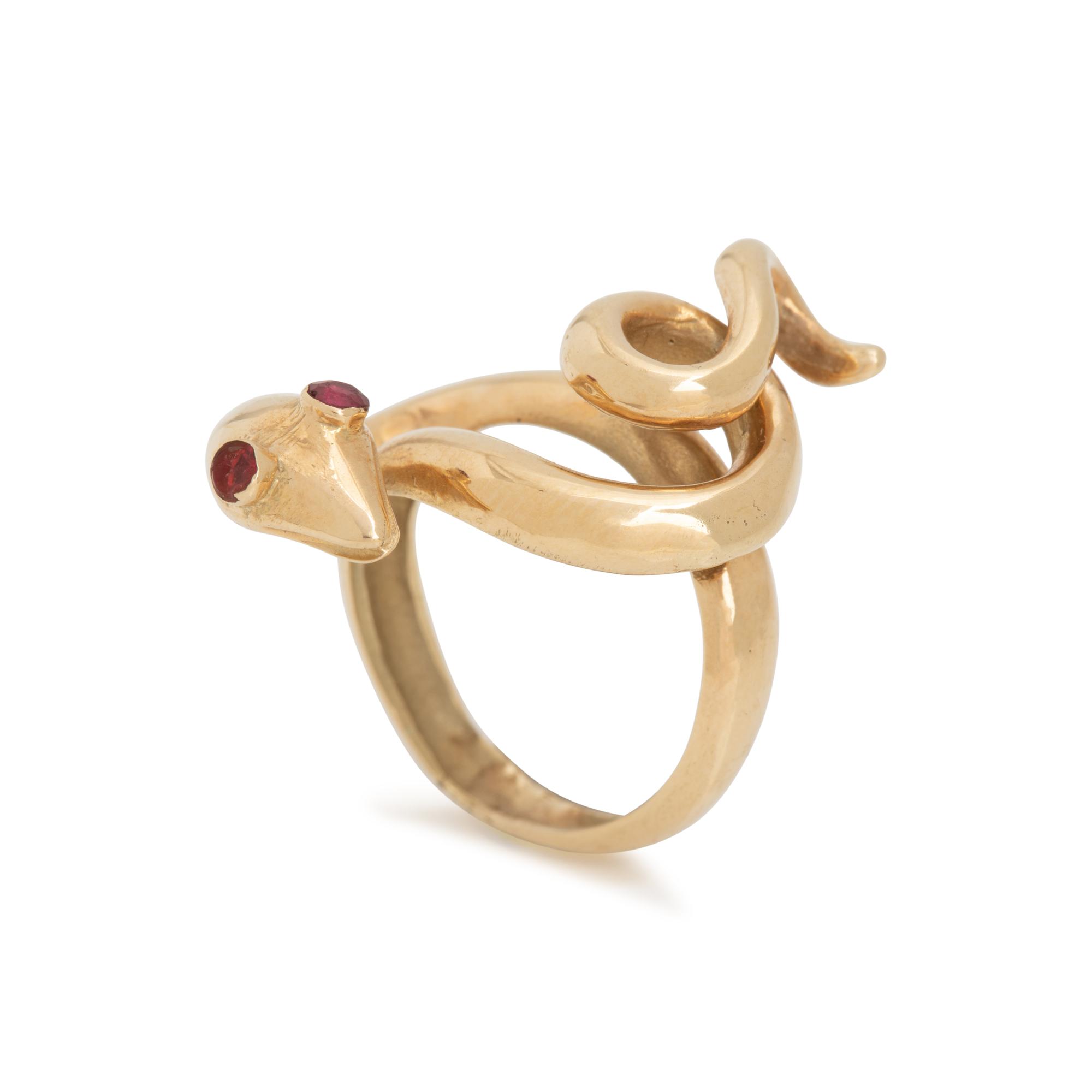 YELLOW GOLD AND RUBY SNAKE RING