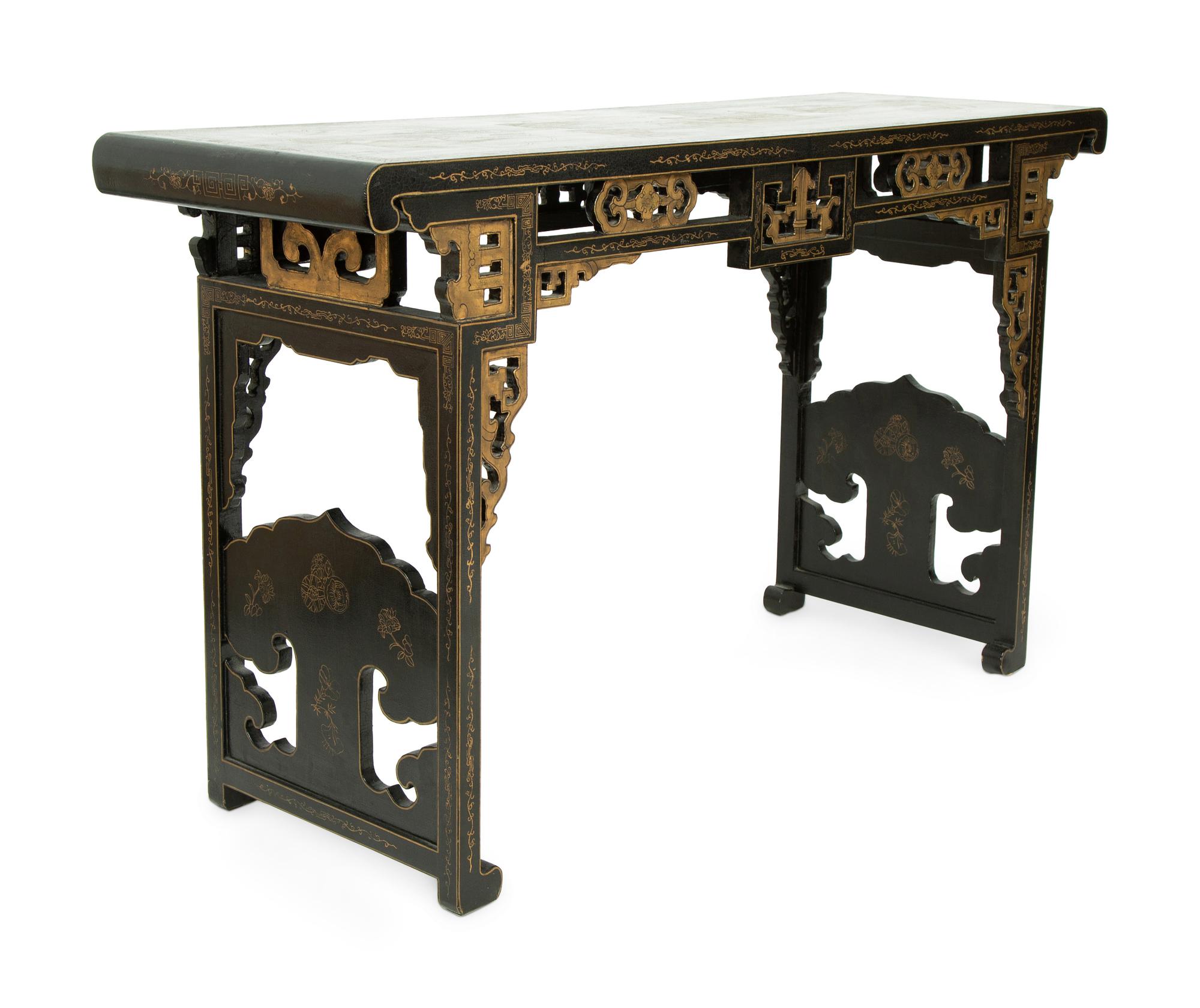 A Chinese Black and Gilt Lacquer Console Table — 20TH CENTURY
