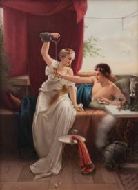 A Berlin (K.P.M.) Porcelain Plaque Depicting " Idyll" After Richard Linderum