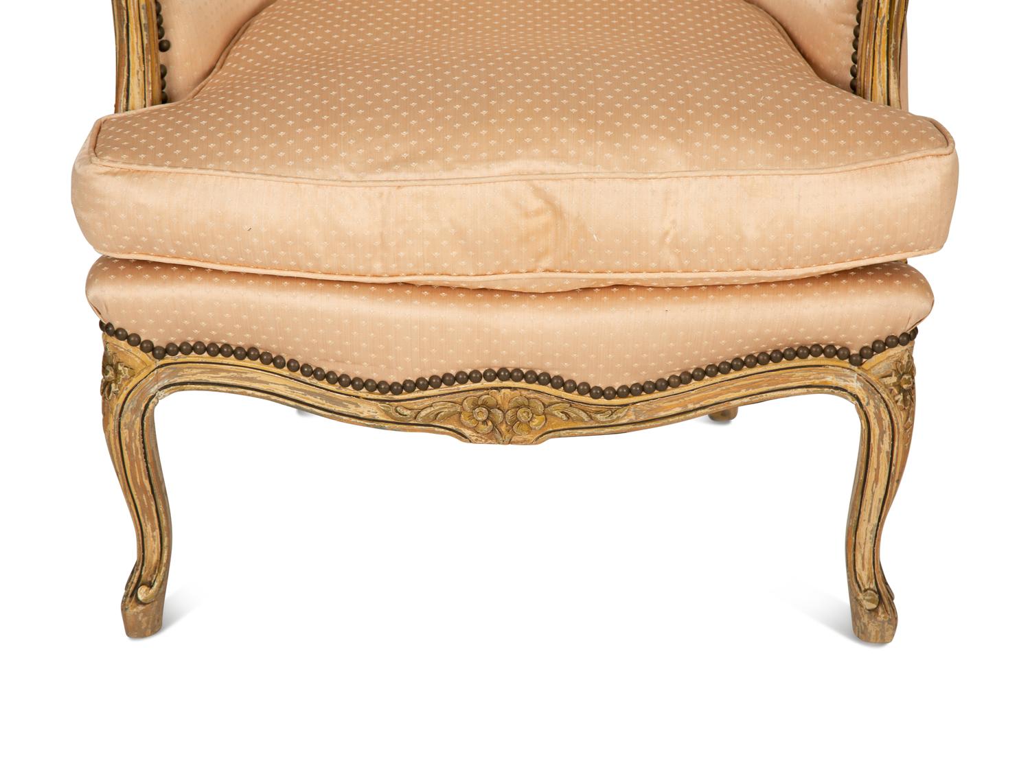 A Pair of Louis XV Style Carved and Painted Bergères — 19th/20th Century