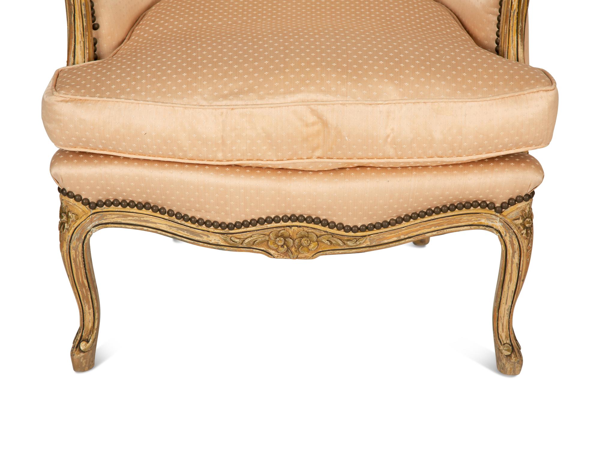A Pair of Louis XV Style Carved and Painted Bergères — 19th/20th Century