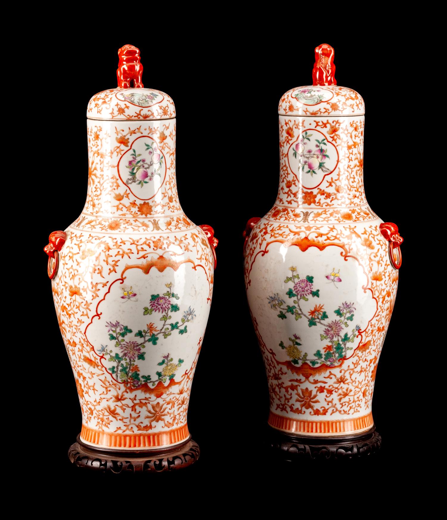 A Pair of Chinese Porcelain Covered Jars