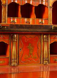 A George I Style Red, Gilt and Polychrome Japanned Bureau Cabinet