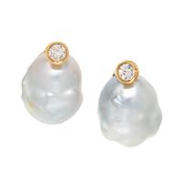 CULTURED BAROQUE PEARL AND DIAMOND EARCLIPS