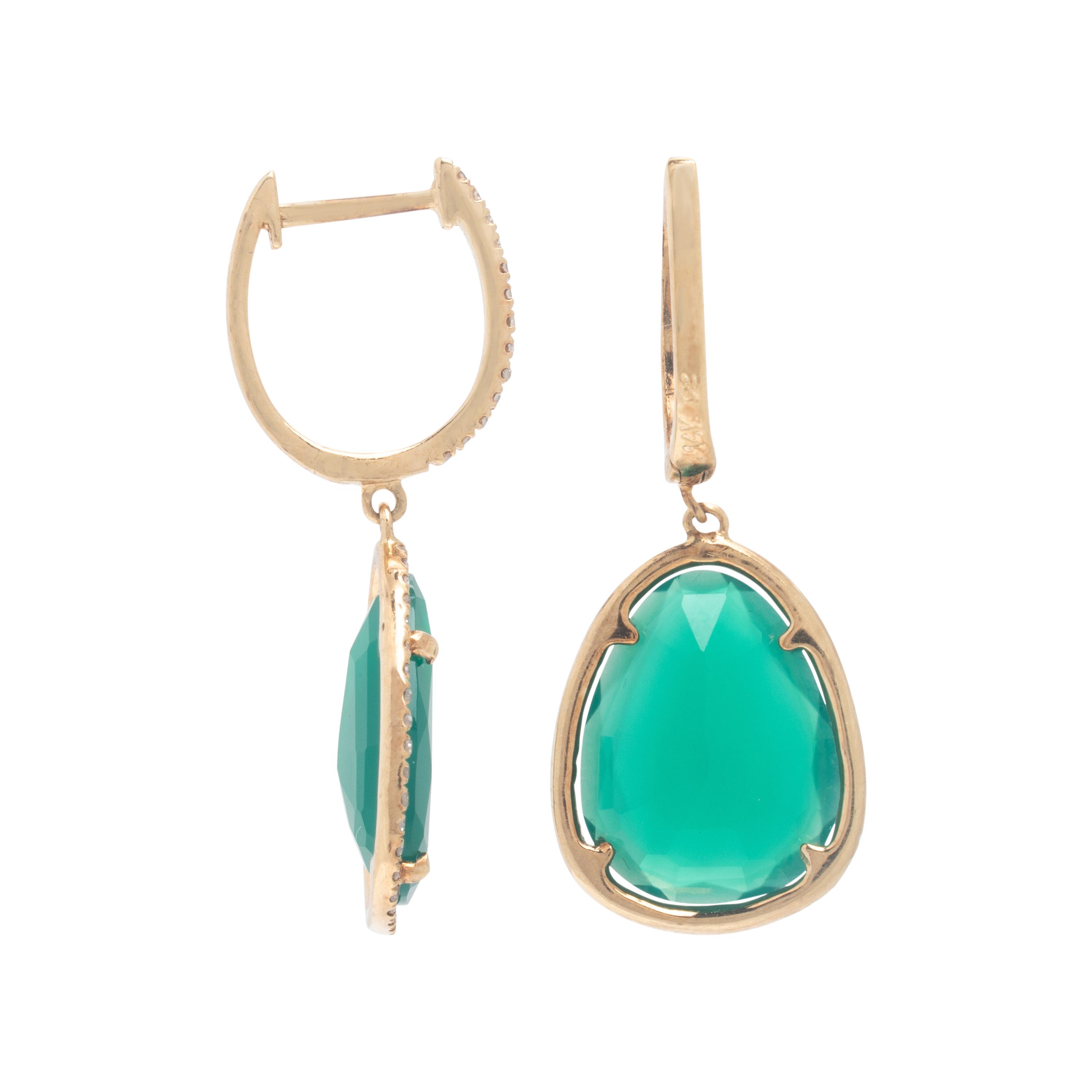 Chrysoprase, Diamond, and Yellow Gold Earrings