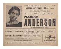ANDERSON, Marian (1897-1993). Récital de Chant de Marian Anderson la célèbre contatrice nègre. Paris, France, 1934.