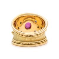ELIZABETH GAGE, YELLOW GOLD, RUBY AND DIAMOND RING