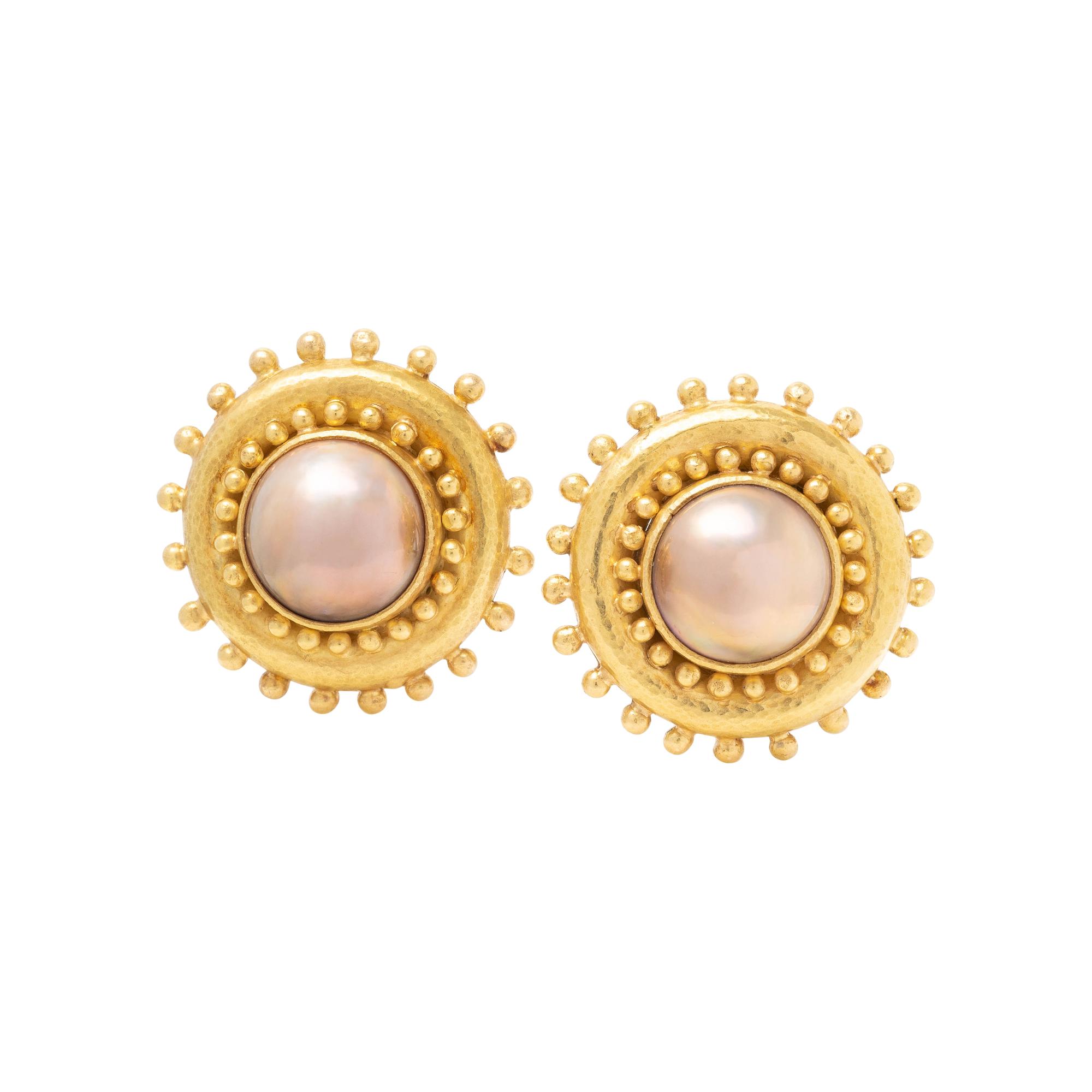 ELIZABETH LOCKE, YELLOW GOLD AND CULTURED MABE PEARL EARCLIPS