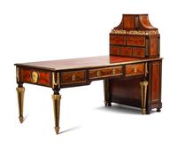 A Louis XVI Style Gilt Bronze Mounted Kingwood and Burlwood Bureau Plat and Cartonnier