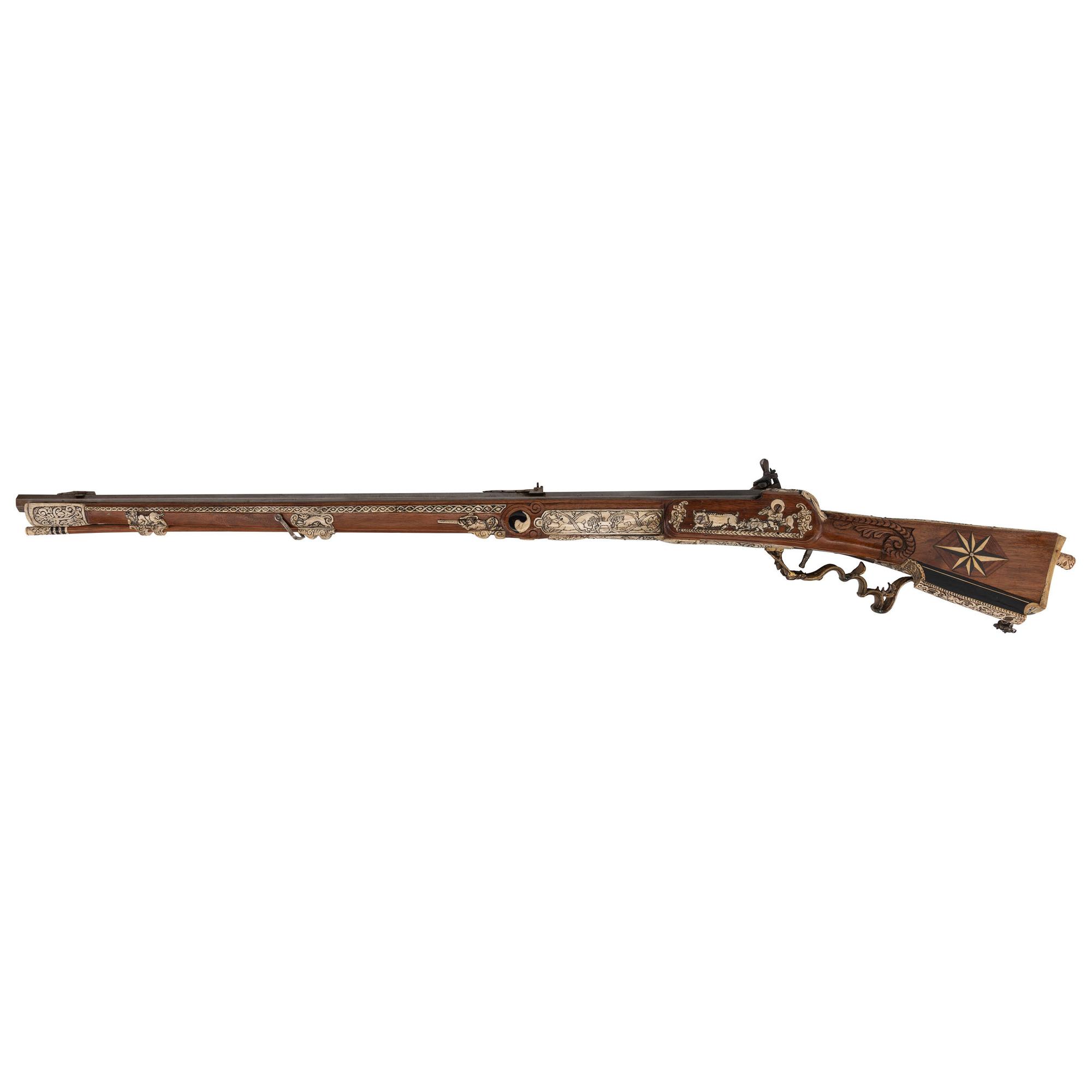Contemporary Snaphance Rifle with Heavily Decorated Inlays by John B. Derrick (American, b.1936)