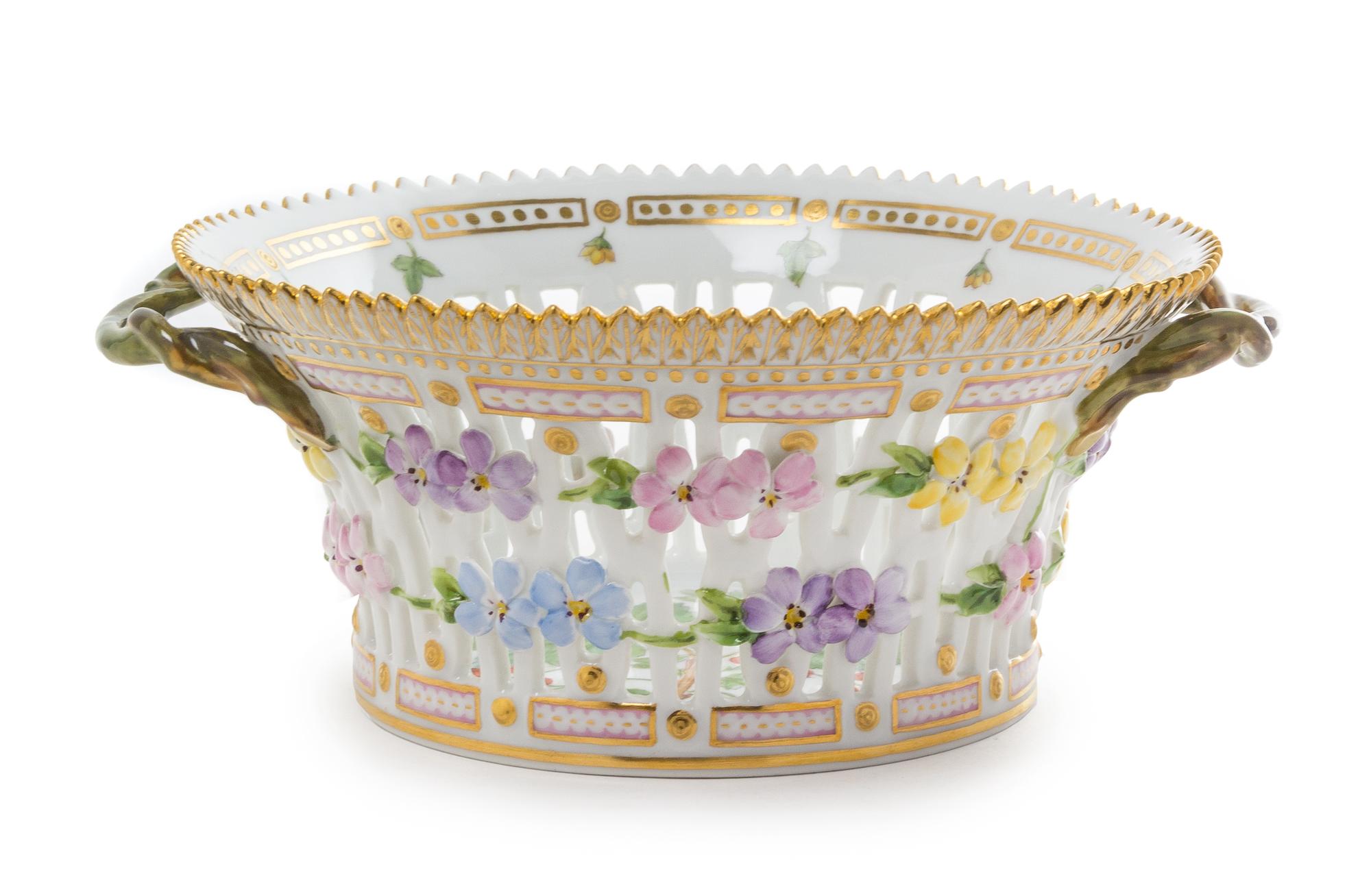 A Royal Copenhagen Flora Danica Porcelain Reticulated Basket Width 8 1/2 inches. — 20TH CENTURY