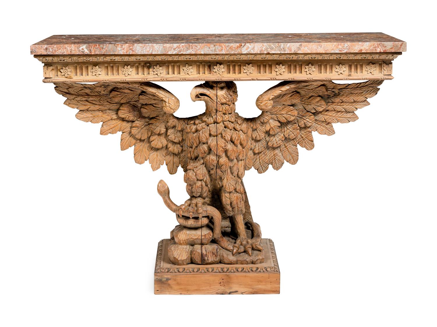 A Pair of George II Style Carved Pine Marble-Top Pier Tables