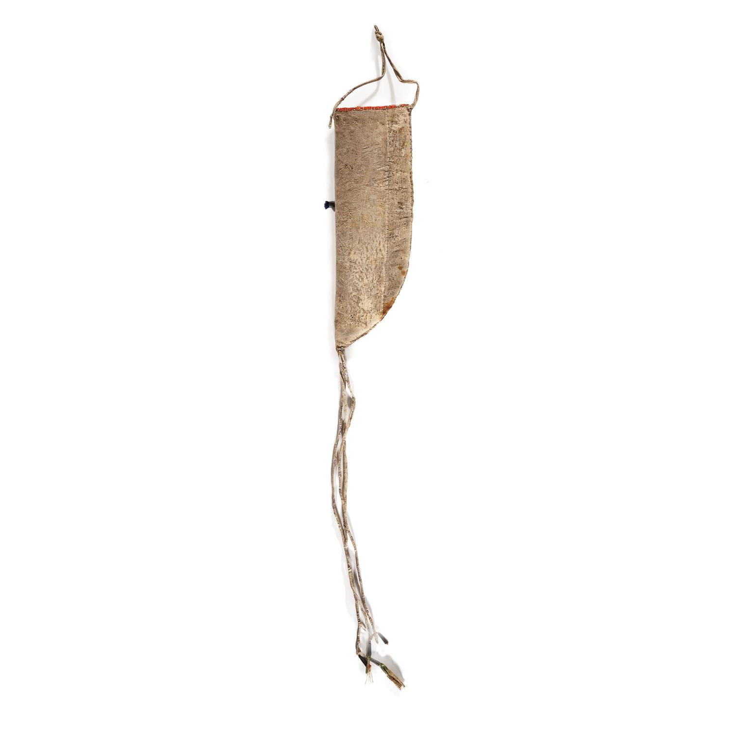 Eastern Sioux Quilled Hide Knife Sheath, with Recycled Painted Parfleche Lining