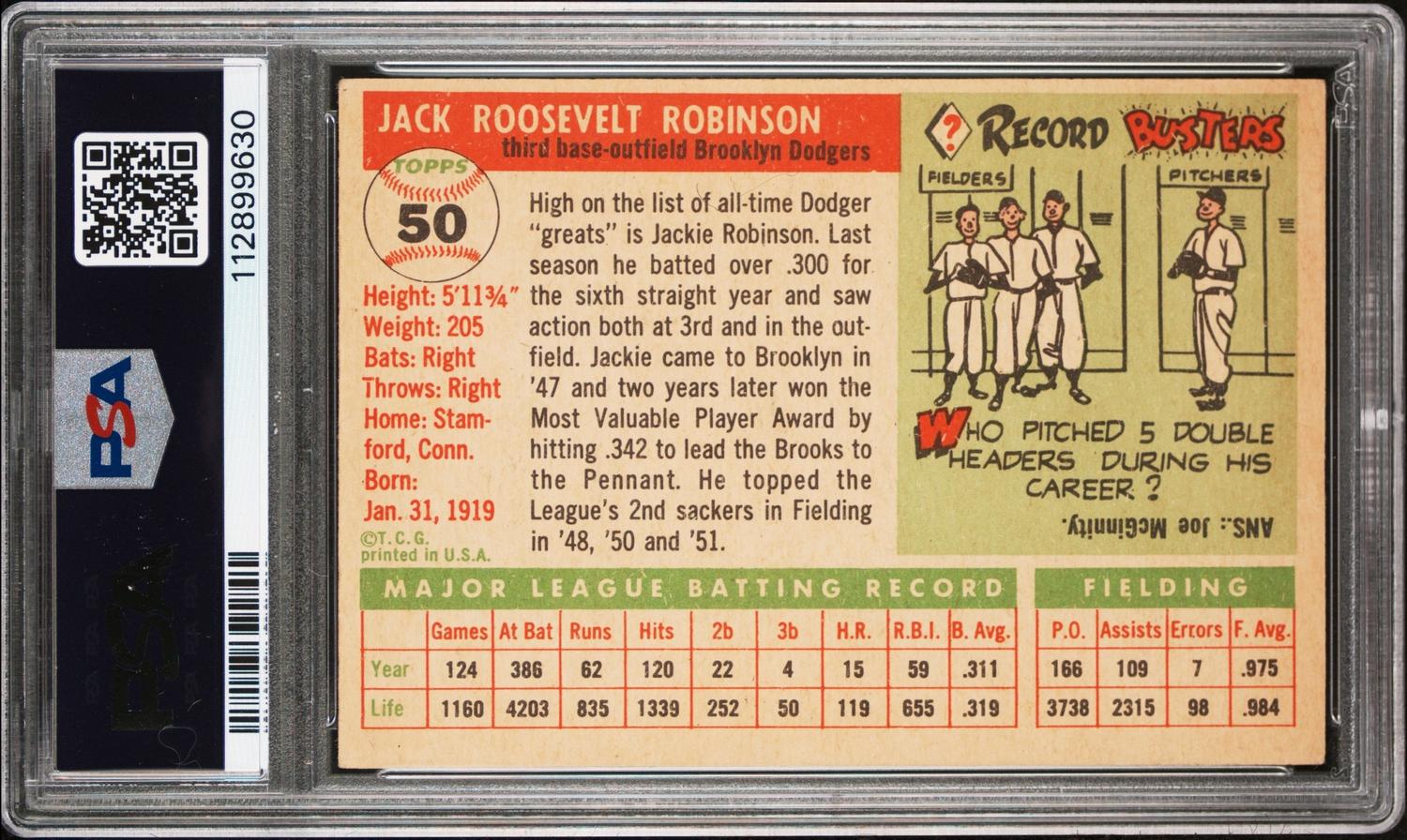 A 1955 Topps Jackie Robinson Baseball Card No. 50 (PSA 5 EX)