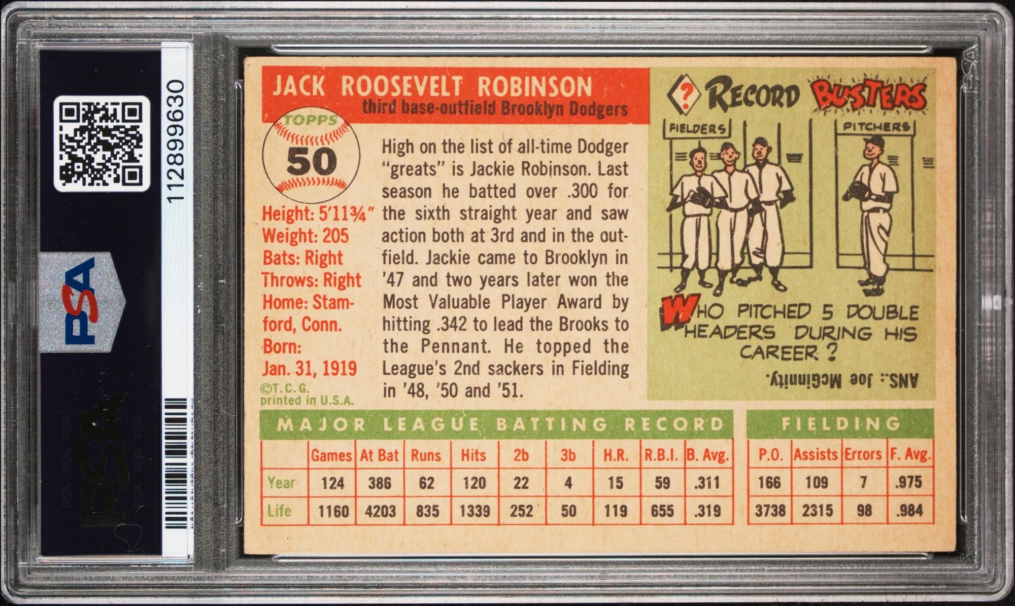 A 1955 Topps Jackie Robinson Baseball Card No. 50 (PSA 5 EX)