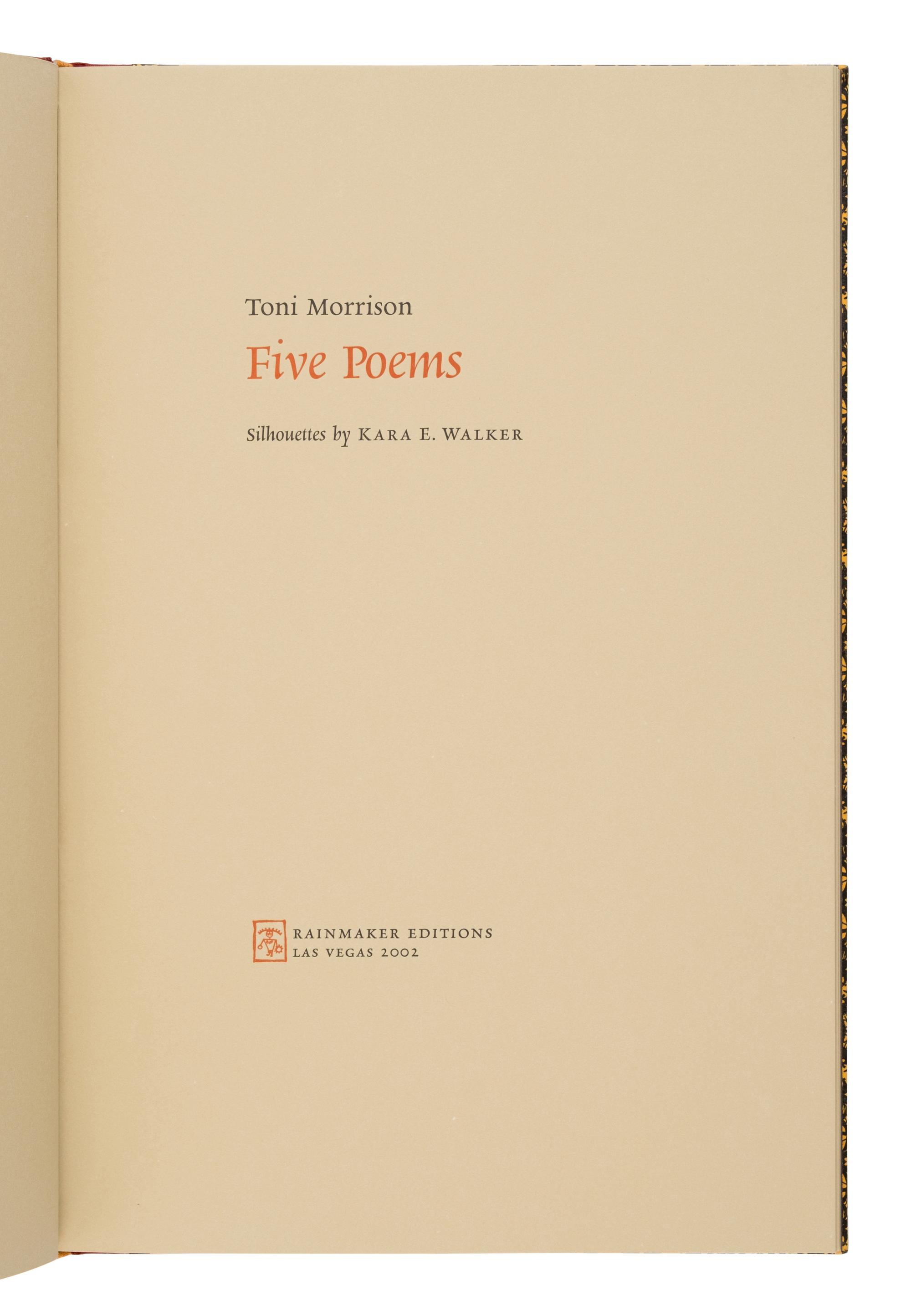 [Walker, Kara (b. 1969), artist]. -- Morrison, Toni (1931-2009). Five Poems . Las Vegas: Rainmaker Editions, 2002.