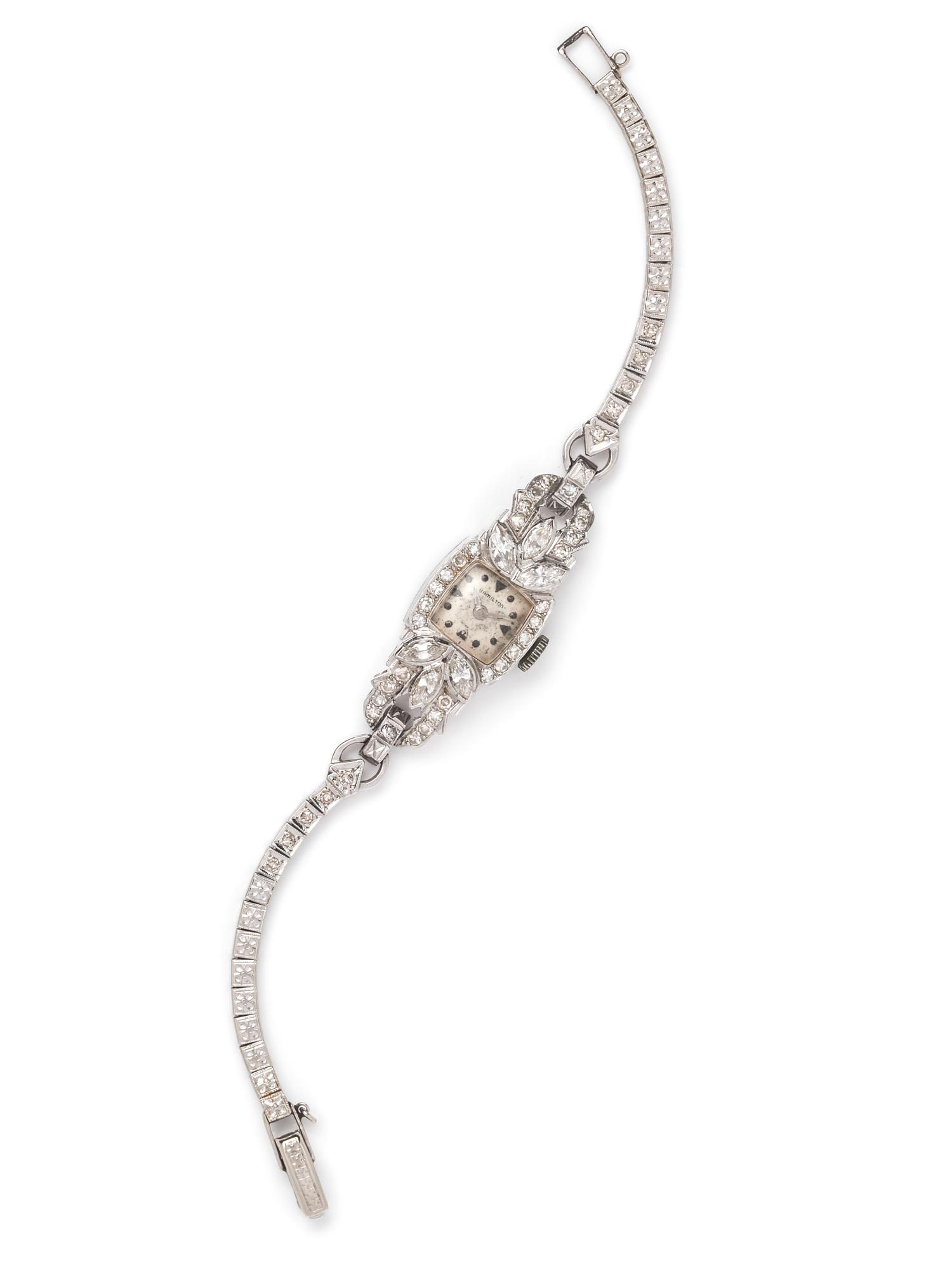 HAMILTON, PLATINUM, 14K WHITE GOLD AND DIAMOND WRISTWATCH
