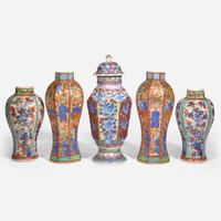 Five assorted Chinese export clobbered porcelain baluster vases 外銷瓷一組五件 The porcelain 18th century ???????
